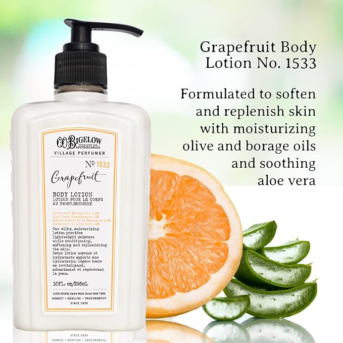 C.O. Bigelow Grapefruit Body Lotion, Village Perfumer Moisturizing Body Lotion with Aloe Vera, Borage Oil & Olive Oil, 10 Fl Oz-VivaGrace Women