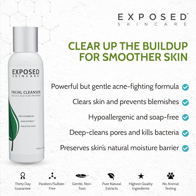 Exposed Skin Care Acne Facial Cleanser - Gentle Face Wash with Salicylic Acid for Acne Prone Skin - Pore Clarifying Acne Treatment for All Ages, Skin Types-VivaGrace Women
