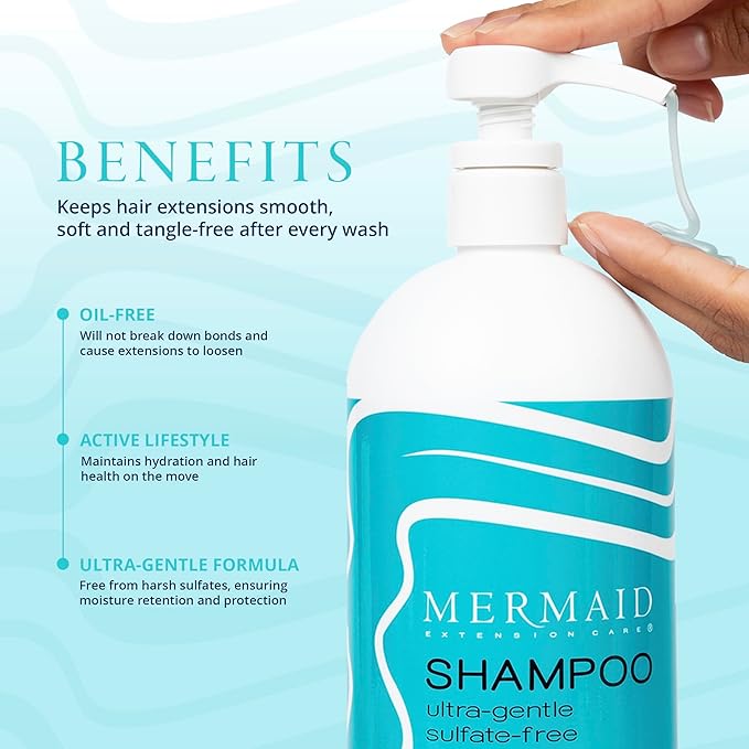 Shampoo & Conditioner Duo with Brush, Gentle, Sulfate and Cruelty-Free Daily Formula for Hair Extensions, 32 fl oz-VivaGrace Women