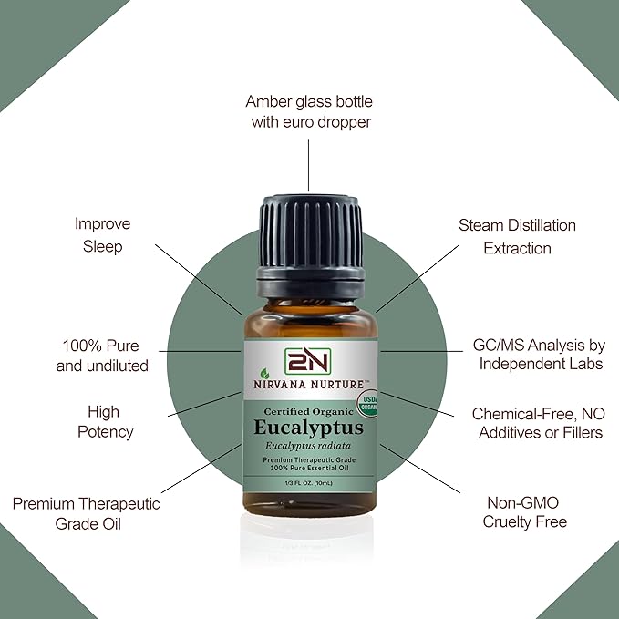 Eucalyptus Essential Oil USDA Certified Organic 100% Pure Premium Therapeutic Grade, Undiluted - Aromatherapy Diffuser for Calm and Relaxation, Skin Care, Hair Care-VivaGrace Women