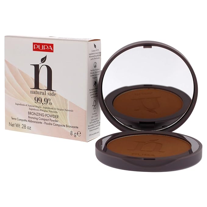 PUPA Milano Natural Side Bronzing Powder 003 Intense Bronze - Add Warmth and Glow to Skin - Easy Blending Bronzer Contour Makeup Powder to Brighten Complexion - 99.9% Natural Formula - 0.28 oz-VivaGrace Women