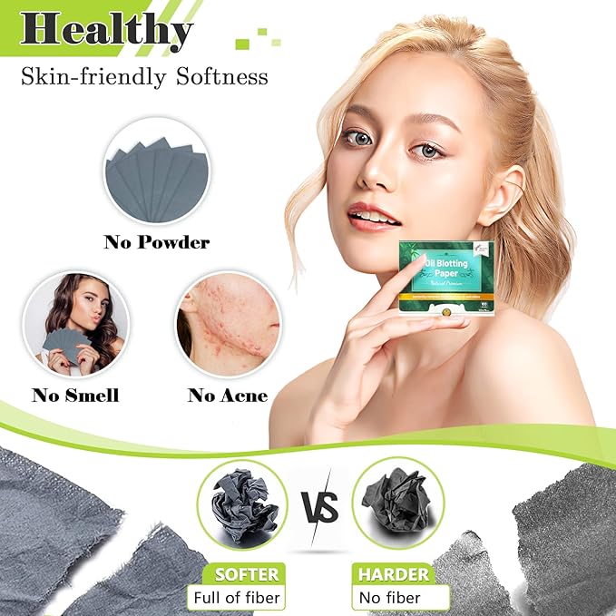 Natural Premium Oil Blotting Paper for Oily Skin with Bamboo Charcoal,26% Larger Oil Blotting Sheets for Face,Makeup Friendly Oil Absorbing Sheets 600 Sheets-VivaGrace Women