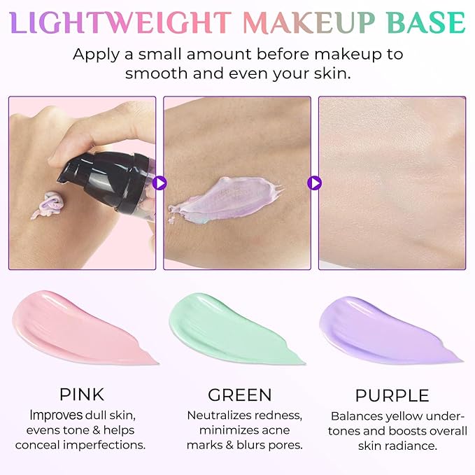 Primer for Face Before Makeup, 3 In 1 One Step Color Corrector Primer, SPF 50 PA+ Sunscreen Isolation Cream, Hydrating, Oil Control Facial Serum Even Skin Tone, Water-Resistant & Sweat-Proof-VivaGrace Women