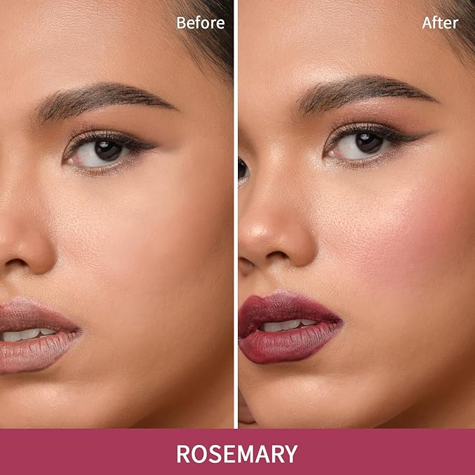 Blush Stick, Cream Blush for Cheeks and Lip Tint, Dewy Finish, Buildable & Blendable Color, Lightweight & Long-Lasting Formula| Rosemary-Mauve & Angled Blush Brush（0.53fl.oz）-VivaGrace Women