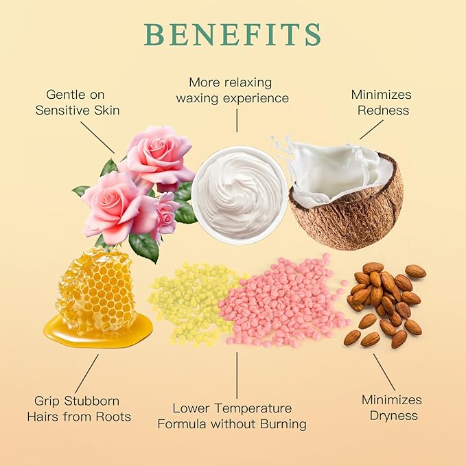 Hard Wax Beads for Hair Removal, Bouvetan 1.3Lb/21oz Wax Beans for Brazilian Waxing, Eyebrow, Face, Bikini, Legs, Arms for Women Men Hair Removal with 10pcs Sticks, 6 Packs-VivaGrace Women