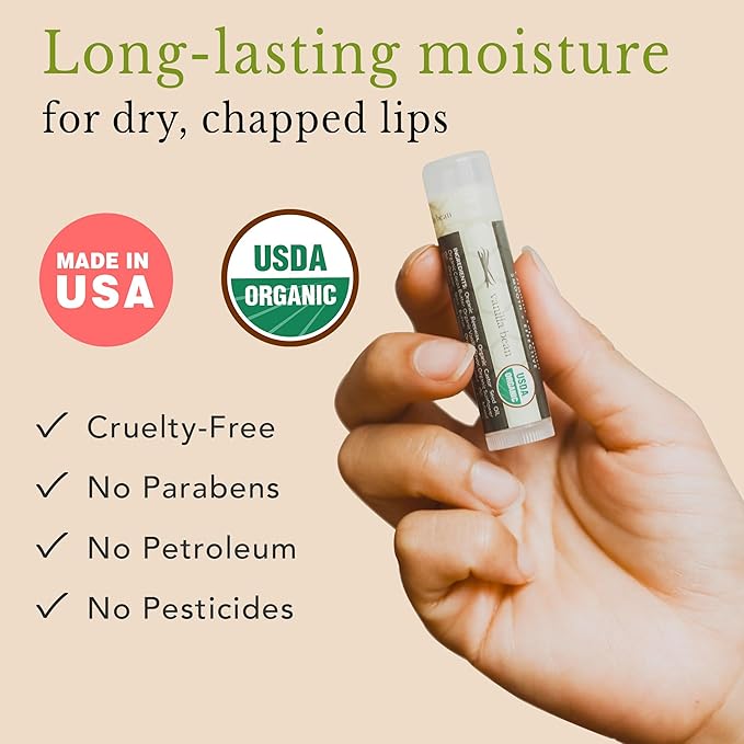 Organic Lip Balm - 4 Pack Beeswax Vanilla Chapstick, All Natural Lip Balm Gifts for Women, Organic Chapstick, Birthday Gifts for Her & Him, Hydrating Vanilla Lip Balm Beauty Gifts, Natural Chapstick-VivaGrace Women