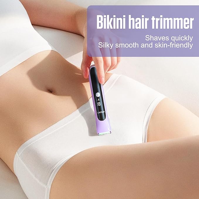 2 in 1 Bikini Trimmer for Women Dual Head Electric Shaver with LED Display,IPX7 Waterproof Wet & Dry, Painless Shaver for Underarm Leg Arm Body Face Private Area Purple-VivaGrace Women