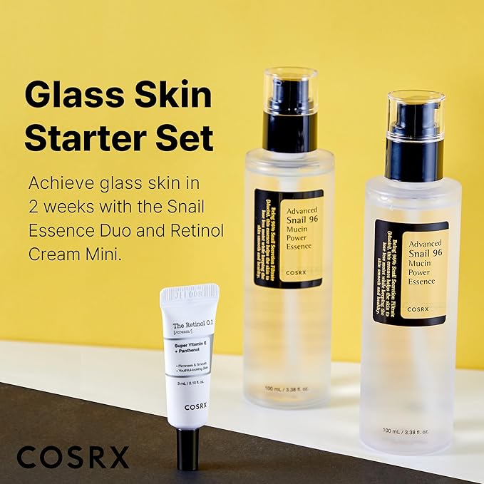 COSRX Glass Skin Korean Skincare Set- Advanced 96% Snail Mucin Serum (3.38fl oz * 2pcs) & Mini Sized 0.1% Retinol Cream for Face (0.1oz)- Korean Skin Care Gift Set, Anti Aging Set-VivaGrace Women