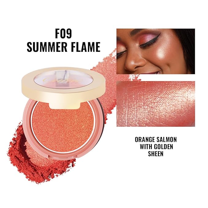 Oulac Luminisers Powdery Blusher for Cheeks Face Glow,Brighten Skin As Highlighter Makeup, Shimmer Blusher,Buildable and Vegan Cosmetics,4.8g F09 Summer Flame-VivaGrace Women