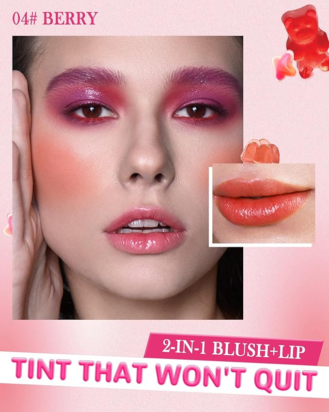 Makeup Jelly Tint,Cooling Water Jelly Tint Berry Blush Stick, Sheer Lip & Cheek Tint Stain, Long Lasting Waterproof Jelly Blush Lip Gloss, Vivid Color, Non-Sticky, Buildable Tinted Jelly Lip Stains-04-VivaGrace Women