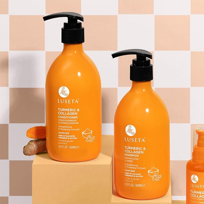 Luseta Shampoo and Conditioner Set for Hair with Turmeric & Collagen, Hair Thickening Volumizing Shampoo for Thin or Oil Hair, Sulfate and Parabens Free 2x16.9Oz-VivaGrace Women