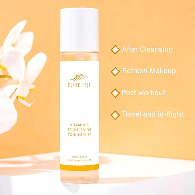 Pure Fiji Face Toner Mist with Vitamin C for Brightening & Refreshing Antioxidant Face Mist Hydrating Spray Helps Even Skin, Smooths Fine Lines and Wrinkles (4.4oz/130ml)-VivaGrace Women