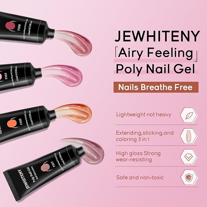 JEWHITENY Poly Extension Gel Nail Kit 14 PCS Poly Gel Kit with Slip Solution and Mini Lamp Nail Art Design Beginner-VivaGrace Women