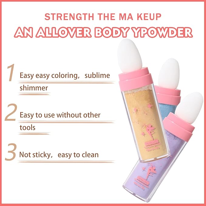 3PCS Polvo De Hadas Highlighter Glitter Stick Body Glitter Shimmer Face Brightening Highlighter Contour Powder Makeup Stick Face Blusher Fairy Glitter Highlighter Makeup - Blue,Yellow,Purple-VivaGrace Women