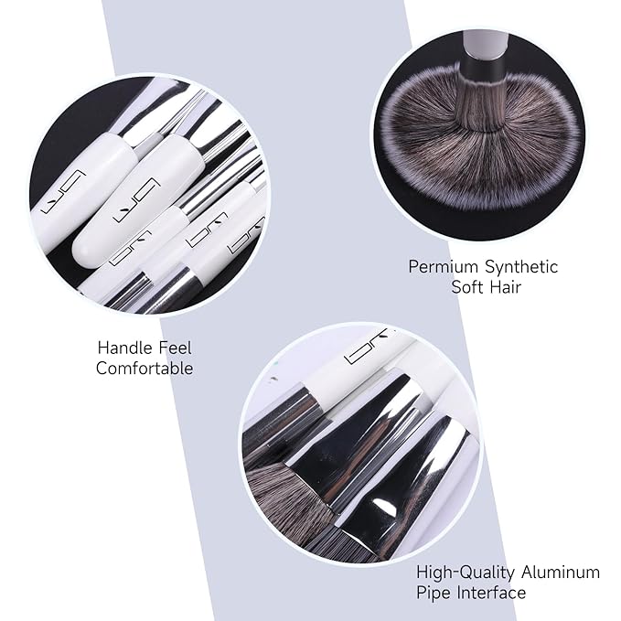 Travel Makeup Brushes Set w/Pouch, 5PCS Double Ended Portable Mini Cosmetic Brushes Kit for Foundation, Eyeshadow, Lip, Blush Make Up Brushes Professional(White)-VivaGrace Women