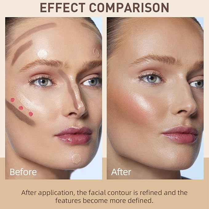 Erinde 3 Colors Liquid Highlighter Blush Contour Set, Natural Matte Face Blush Bronzer, Natural Glossy Liquid Illuminator for Face and Body, Lightweight Blendable Silky Smooth Texture, Cruelty-free-VivaGrace Women