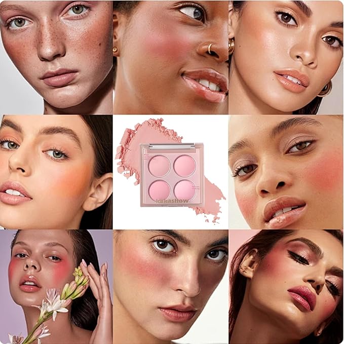 Matte Blush Powder Palette, Blending Mood Cheek, 4 Blendable Shades Korean Fairy Pink Blusher in Lightweight Smooth Powder, Vegan Makeup (Strawberry 1#, 1.84 ounces)-VivaGrace Women