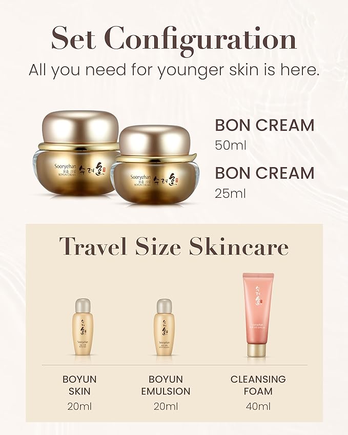 Sooryehan Boyun Luxury Korean Skin Care Gift Set (155ml/5.24 Fl Oz) - Red Ginseng Toner, Emulsion, Cleansing Foam & Moisturizer Cream by LG BEAUTY. Red Ginseng.-VivaGrace Women