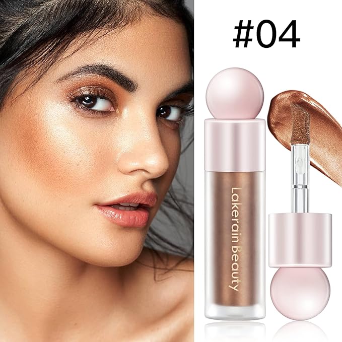 Liquid Highlighter Makeup, Natural Silky Shimmer Finish Liquid Face Highlighter, Highly Pigmented, Lightweight, Blendable, Soft Cream Highlighter For Face (#04 Bronze Gold Shimmer)-VivaGrace Women