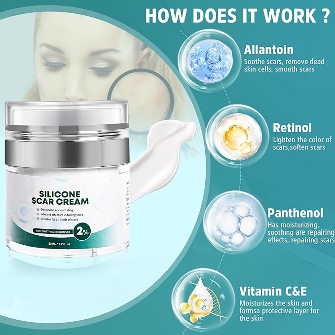 Advanced Scar Cream, Silicone Gel for Scars, Professional Scar Removal Cream for Surgical Scars, Stretch Marks, Old and New Scars 1.7 oz(50ml)-VivaGrace Women