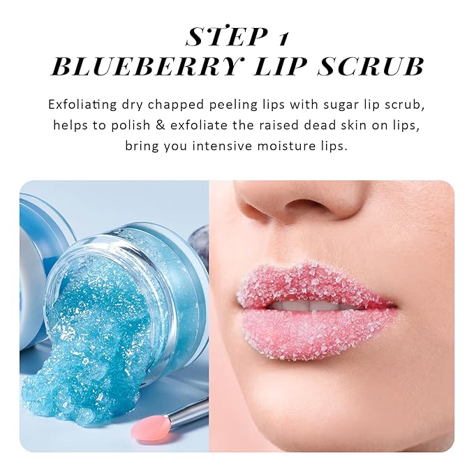 ANAI RUI Lip Therapy Set, Lip Scrub & Lip Mask, Overnight Moisturizing Lip Care Kit, Suagr Lip Exfoliator and Lip Sleeping Mask for A Soft Lips, Lip Gift Set for Dry, Chapped, Dark Lips, Blueberry-VivaGrace Women
