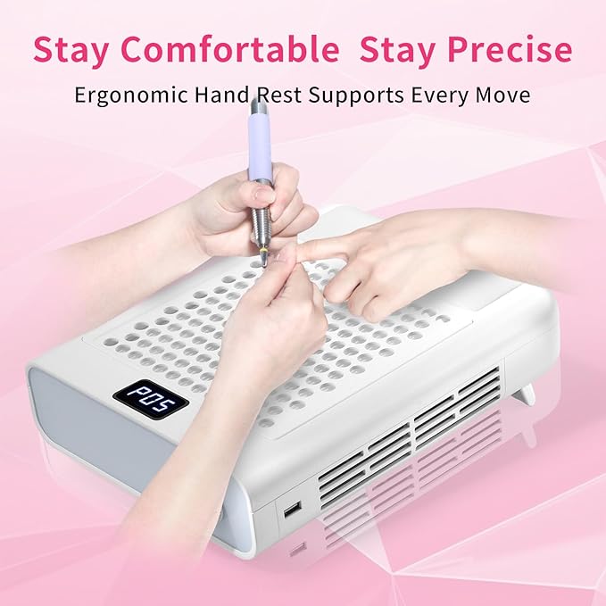Missshine Dust Collector with Armrest – Professional 5-Speed Low Noise Vacuum Fan for Nail Techs – Powerful Suction with 10 Filter Papers for Salon & Home Use-VivaGrace Women