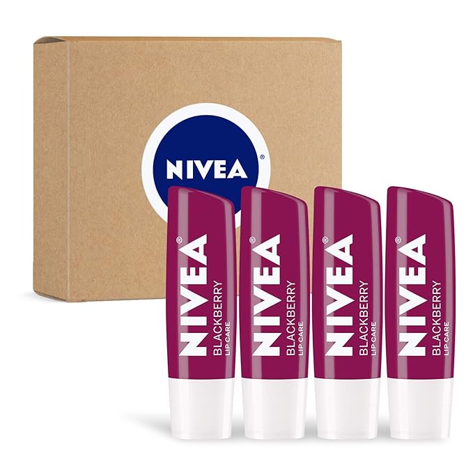 NIVEA Lip Balm, Blackberry Flavored Tinted Lip Balm Stick with Shea Butter and Jojoba Oil, 0.17 Oz, Pack of 4-VivaGrace Women