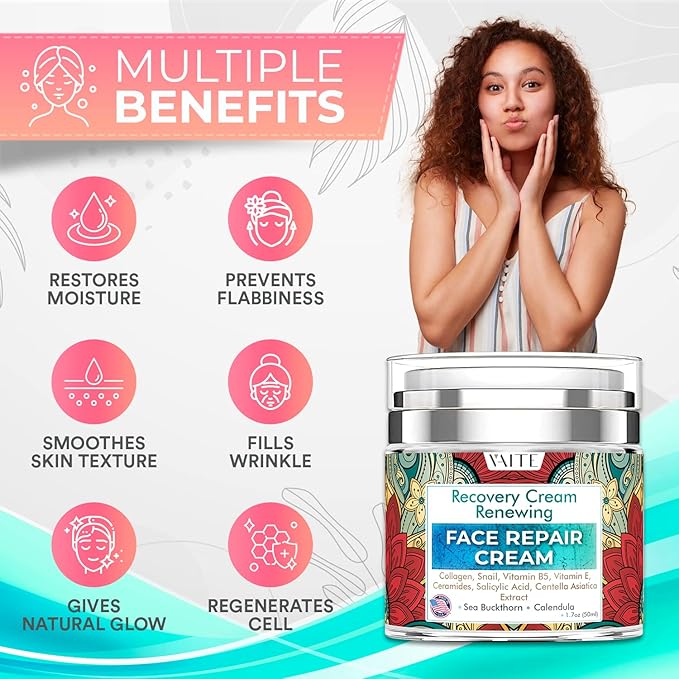 VAITE Face Moisturizer Remedy Skin Repair Cream with Snail, Salicylic Acid, Vitamin B5, Vitamin E, Collagen, and Ceramides for Men and Women Anti-aging Anti-wrinkle Made in USA Night and Day-VivaGrace Women
