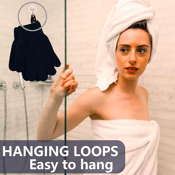 Exfoliating Glove with Hanging Loop - Bath Gloves 1 Pair Shower Gloves, Heavy Exfoliating Gloves for Men and Women Shower Gloves Body Wash Makes Skin Soft Healthy Body Exfoliating Gloves 1 Pair Black-VivaGrace Women