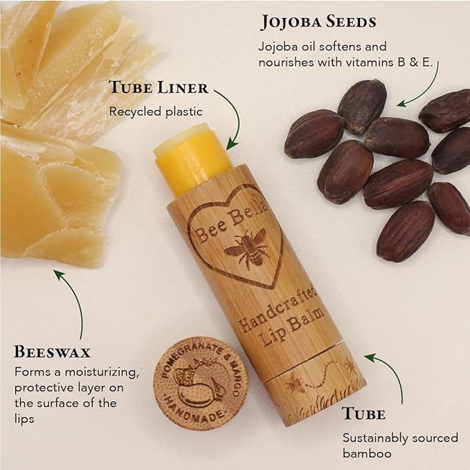 Bee Bella Lip Balm, Pomegranate Mango, 3 Pack - Moisturizing Lip Care, 100% Natural, Original Organic Beeswax with Vitamin E, Handmade in USA-VivaGrace Women