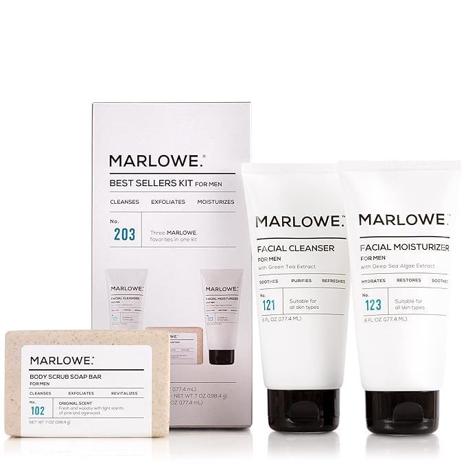 MARLOWE. Best Sellers Kit | No. 203 | Features Signature Body Scrub Soap Bar, Men's Facial Cleanser & Facial Moisturizer | Great Gift for Men-VivaGrace Women