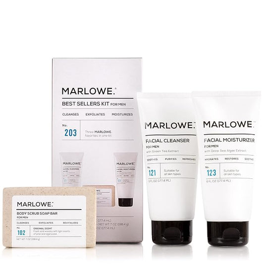 MARLOWE. Best Sellers Kit | No. 203 | Features Signature Body Scrub Soap Bar, Men's Facial Cleanser & Facial Moisturizer | Great Gift for Men-VivaGrace Women