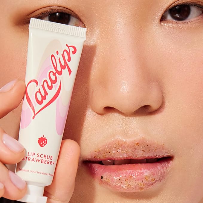 Lanolips Lip Scrub - Natural Lip Exfoliator Made with Lanolin, Vitamin E & Finely Ground Strawberry Seeds - Gentle Sugar Scrub for Healthy, Soft Lips - Strawberry (.35 oz)-VivaGrace Women