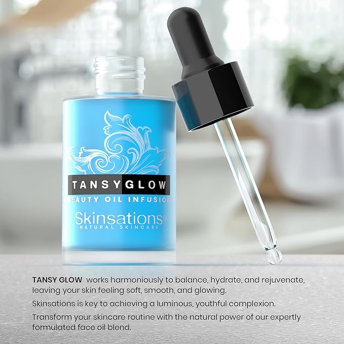 Skinsations - Balancing Face Oil Infusion - TANSY GLOW - Soothing and Calming, Skin Regenerative, Hydrating, Anti-Aging Skin Care - Blue Tansy, Neroli Oil, Chamomile, Moringa Oil, Vitamin C, Vitamin E-VivaGrace Women