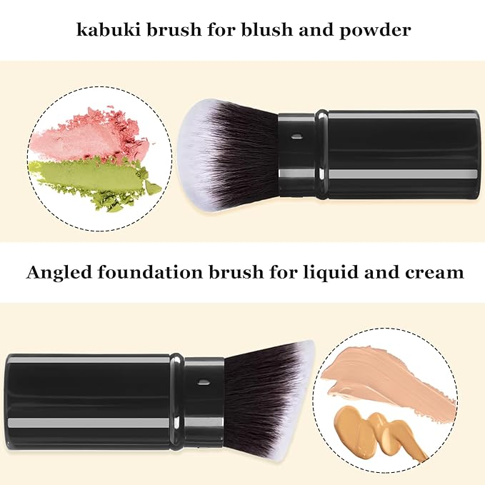 Makeup Brush 2 Pack, Retractable Travel Kabuki Powder Makeup Brush, Foundation Face Blush Brushes for Blending Liquid, Blush, Bronzer, Buffing, Sunscreen,Flawless Cosmetics-VivaGrace Women