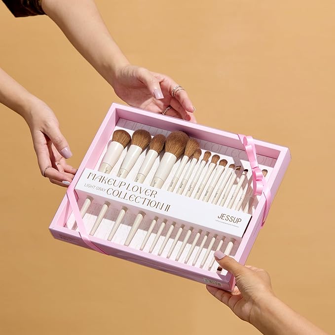 Jessup Makeup Brushes 14Pcs Makeup Brush Set Premium Synthetic Powder Foundation Contour Blush Concealer Eye Shadow Blending Liner Make Up Brush Kit Light Grey with Gift Box, T329-G-VivaGrace Women