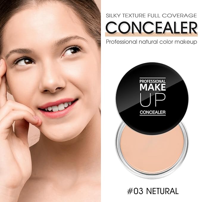 Cream Concealer Full Coverage Makeup, Matte Color Correcting Concealer with Brush, Waterproof, Conceals Blemish, Pores and Spots, Under Eye Makeup Concealer for Dark Circles (#03 NETURAL)-VivaGrace Women