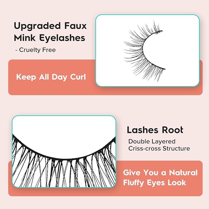 Natural Wispy Cat Eye Lashes - 3D Volume C Curl Eyelashes With Thin Band - 10mm Short Lashes - 7 Pairs-VivaGrace Women