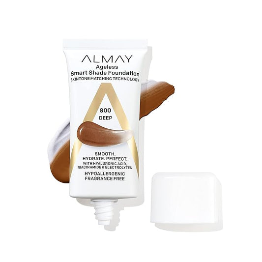 Almay Anti-Aging Foundation, Smart Shade Face Makeup with Hyaluronic Acid, Niacinamide, Vitamin C & E, Hypoallergenic-Fragrance Free, 800 Deep, 1 Fl Oz (Pack of 1)-VivaGrace Women