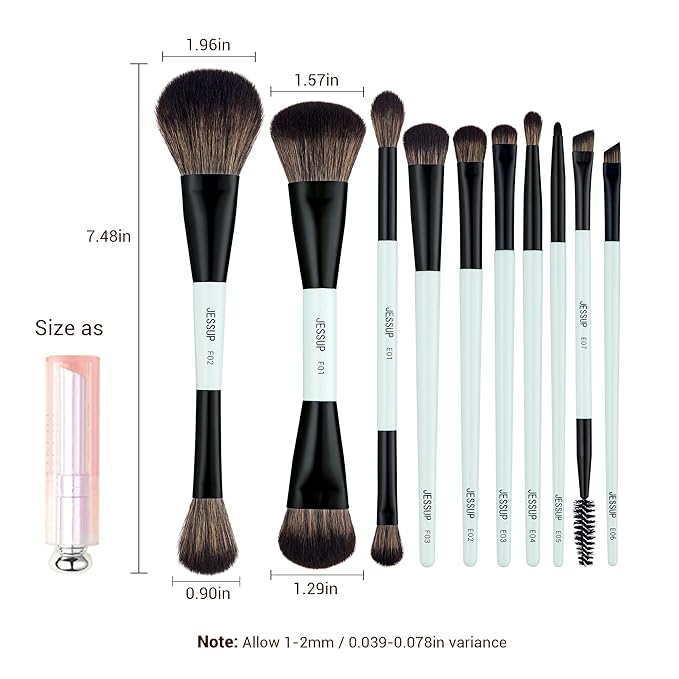 Jessup Makeup Brushes Set 10pcs, Double Sided Foundation Contour Blush Highlight Blending Eyebrow Brush Eyeshadow Eyeliner Concealer Brush, Bright Cyan Cruelty Free Cosmetic Tools T500-VivaGrace Women