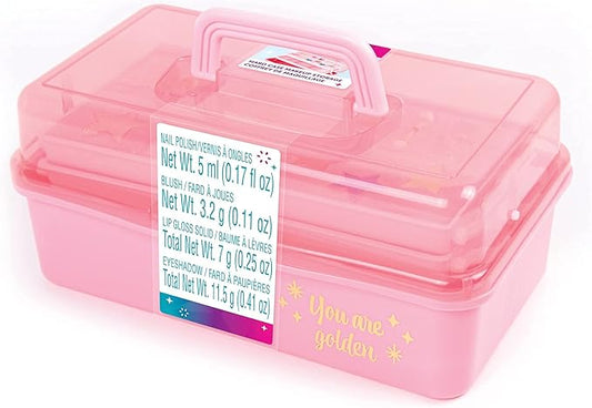 3C4G Pink and Gold Hard Case Makeup Storage Set - Kids Makeup Kit for Girls and Teens - Includes Storage Case, 5 Eyeshadows, 1 Blush, 2 Lip Glosses & 1 Nail Polish - Ages 8+ by Make It Real-VivaGrace Women