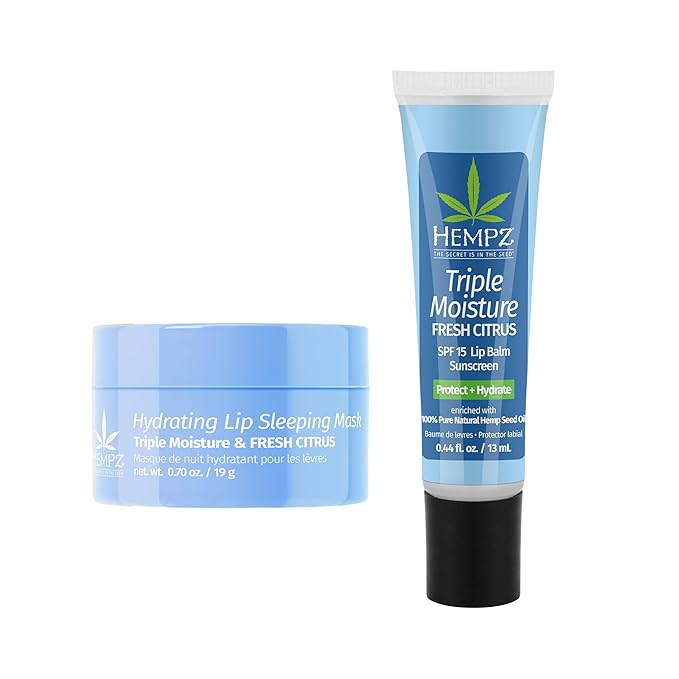 Hempz Hydrating Lip Sleeping Mask - Triple Moisture Fresh Citrus (.70 Oz.) | Overnight Hydrating Lip Balm with Triple Moisture SPF 15 Lip Balm, Ultra Hydrating Lip Care for Men or Women, .44 oz.-VivaGrace Women