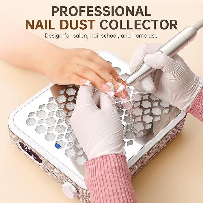 Nail Dust Collector, Rechargeable Dust Collector Nail Tech, Powerful Vacuum Fan Vent Dust Collector Extractor Dust Suction Machine for Acrylic Nails Polishing, Nail Salon&Home, White-VivaGrace Women