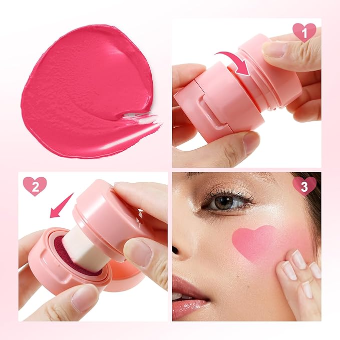 Boobeen Liquid Blush for Cheeks, Buildable & Blendable Face Blusher, Cheek Stamp Blush with Heart-shaped Applicator, Lightweight Air Cushion Blush for Velvet Matte Finish-VivaGrace Women