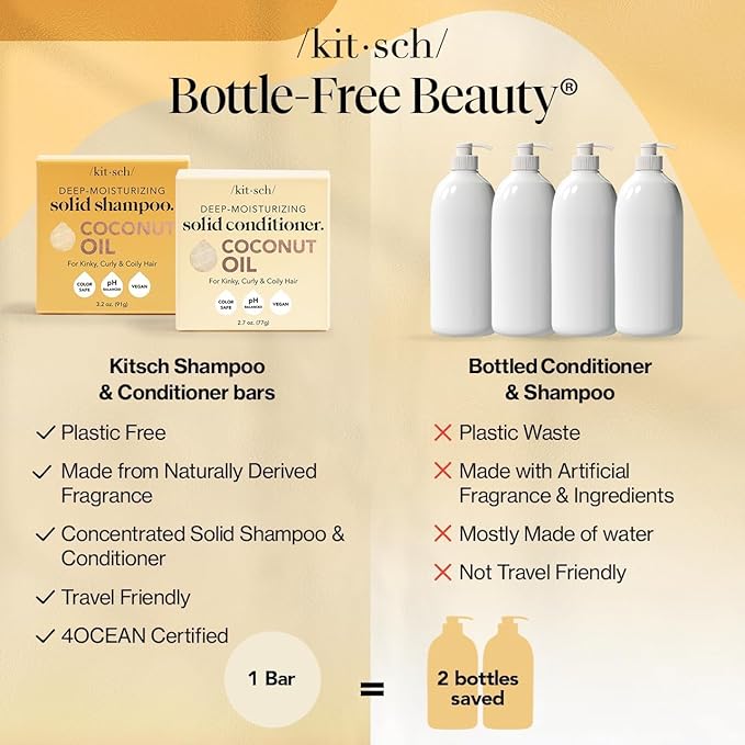 Kitsch Coconut Oil Shampoo and Conditioner Set – Deep Moisturizing Shampoo and Conditioner Bar for Dry Damaged Hair – Hydrating Solid Bars for Curly, Coily & Color Treated Hair – Made in USA-VivaGrace Women