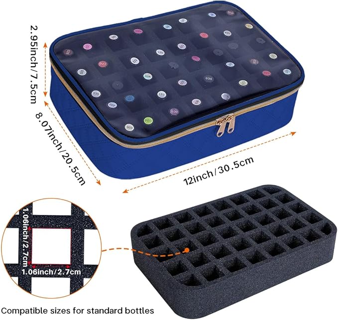 Nail Polish Bag organizer-Holds 40 bottles(15ml-0.5fl.oz)，Nail Polish Carrying Case Clear Multifunctional Cosmetic Travel Cases Makeup Bags DarkBlue