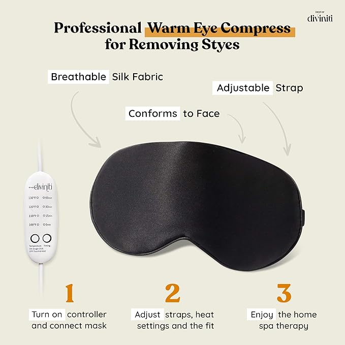 Heated Eye Mask for Dry Eye Relief - Stye Eye Treatment, Warming Eye Mask for Dry Eyes Mask Warm Compress for Eyes, Sinus Mask Heated Eye Patch - Dry Eye Mask with Moist Heat Electric Warming - Black-VivaGrace Women