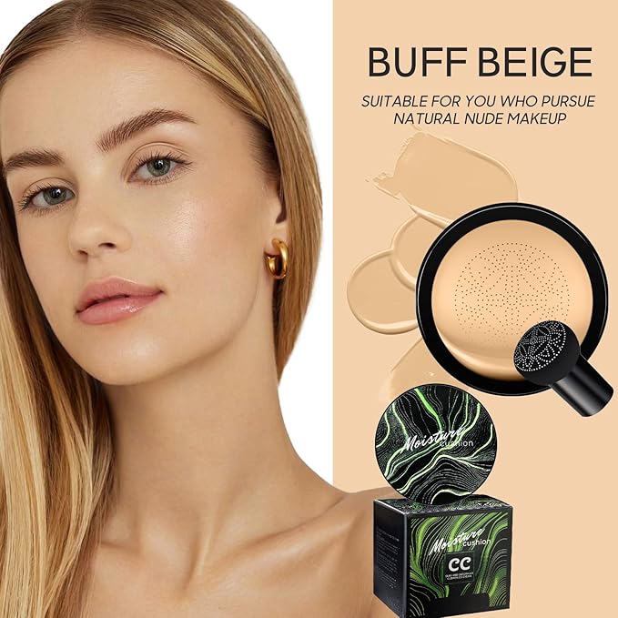 Mushroom Head Air Cushion CC Cream - BB Cream Foundation Makeup Moisturizing Concealer Long-Lasting, Cushion Foundation Full Coverage Self Adjusting for Mature Skin & All Skin Types (Buff Beige)-VivaGrace Women