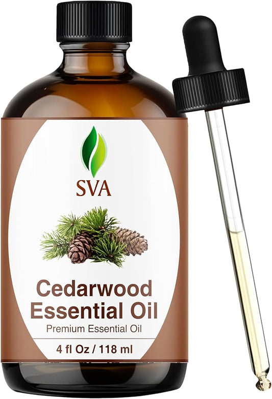 SVA Cedarwood Essential Oil – 4 Fl Oz – 100% Natural Cedar Cupressus Funebris Oil - for Diffuser, Hair Care, Face, Skin Care, Aromatherapy, Scalp and Body Massage, Soap and Candles - with Dropper-VivaGrace Women