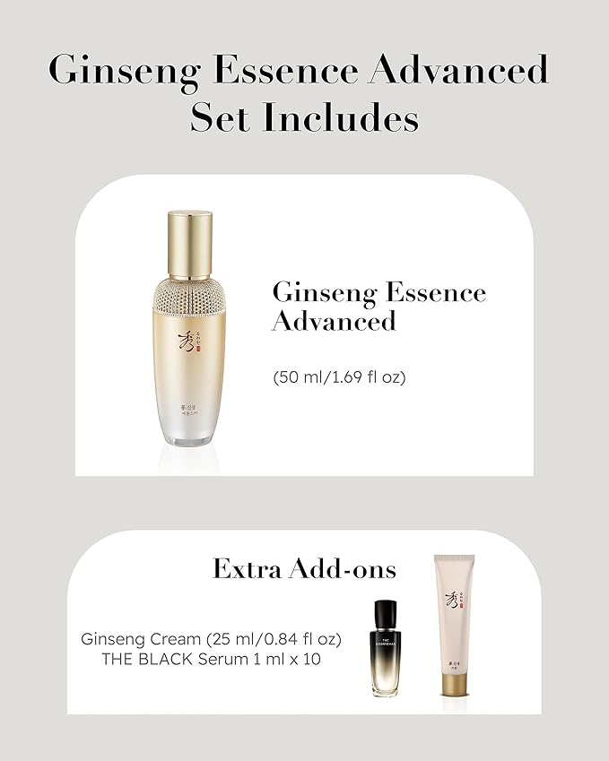 SOORYEHAN GINSENG Essence Advanced Set (85 ml/2.87 fl oz) Reduces Wrinkles/Fine Lines, Promotes Even Skin Tone. Ginseng Complex, Ginsenosides | Korean Skincare-VivaGrace Women